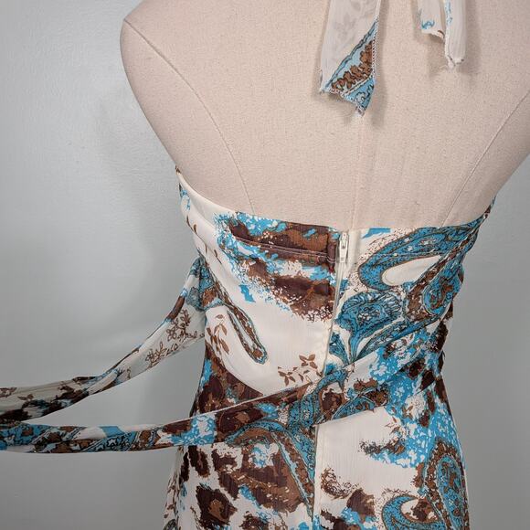 Vintage Babydoll Midi Dress 8 Blue Brown Fairy Grunge Halter Floral Handkerchief - Picture 12 of 16